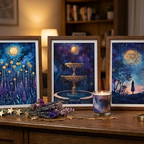 Mystisches 4er Mini Print Set 13x18 cm – Mond & Sternenhimmel 
