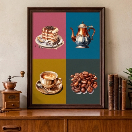 Kaffee Aquarell – Vintage Küchenposter A4