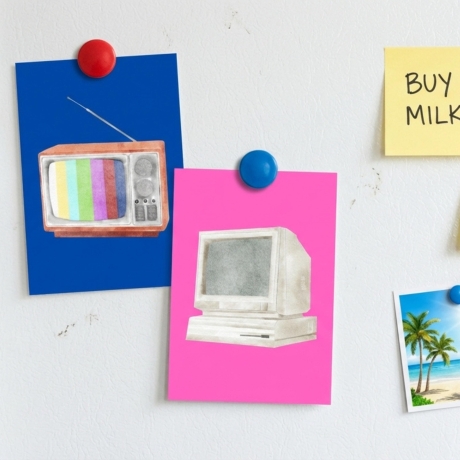 6er Set Retro Mini Print – mit Kassette, Telefon & Diskette,