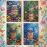 Moni Print Set Kunst - 4er Set Teetassen & Blumen 