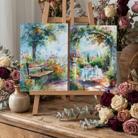 Garten Kunstkarten Set 4er Sommeridyll, Aquarell 