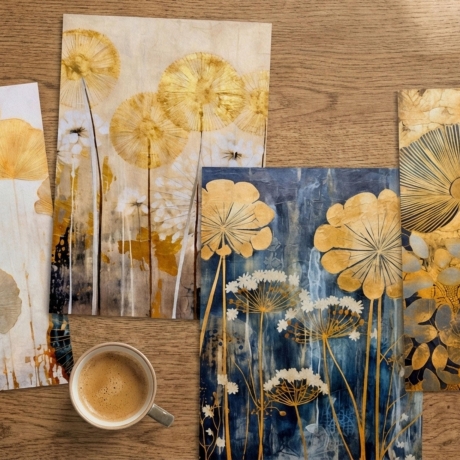 4er Mini Print Kunstkarten Blumen - Pusteblumen & Naturkarten, 