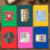 6er Set Retro Mini Print – mit Kassette, Telefon & Diskette,