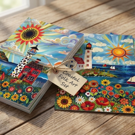 Volkskunst-Set Maritime Mini Print | 4er Set Leuchtturm | 13 x 18