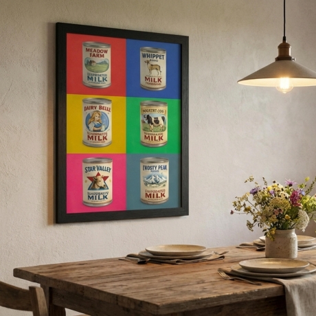 Milchdosen Pop Art – Retro Küchenposter A4