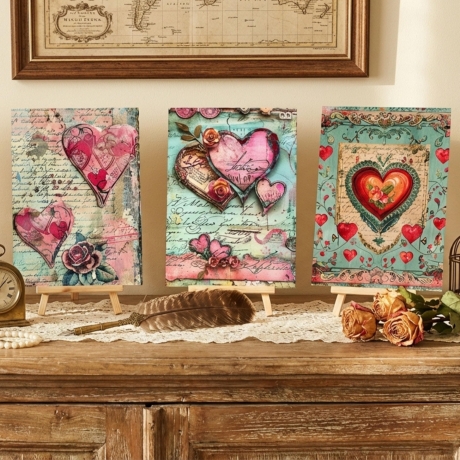 Vintage Love Letters Kunstkarten Set - 4er Set romantische Herz