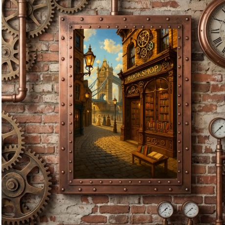 Steampunk London – Viktorianischer Buchladen A4