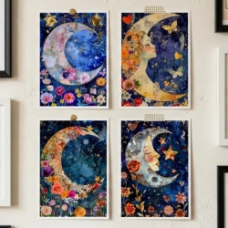 4er Set Karten Mondphasen Kunst & Astrologie – Magische Deko,Boho