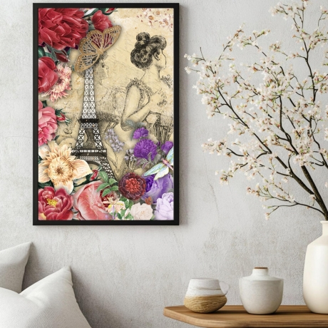 Paris – Elegante Frau & Eiffelturm A4