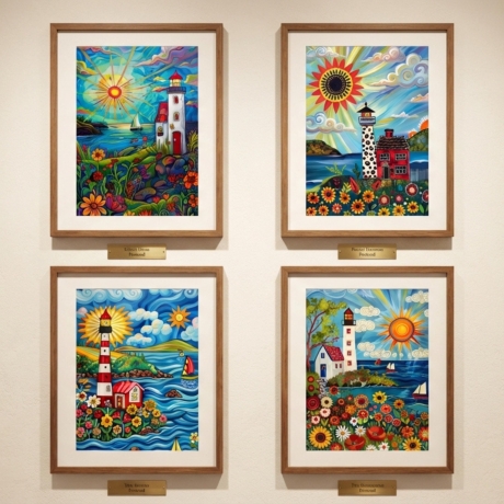 Volkskunst-Set Maritime Mini Print | 4er Set Leuchtturm | 13 x 18