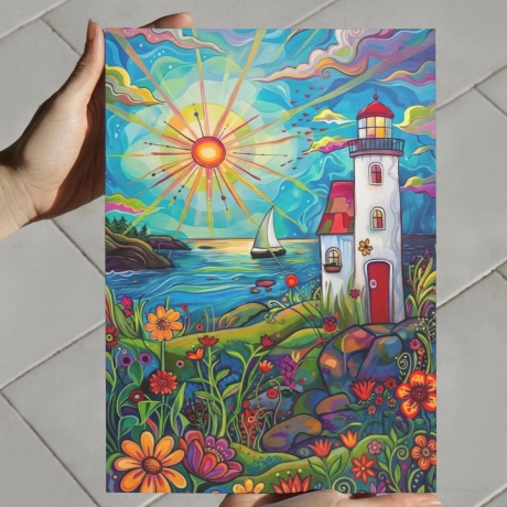 Volkskunst-Set Maritime Mini Print | 4er Set Leuchtturm | 13 x 18