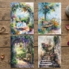Garten Kunstkarten Set 4er Sommeridyll, Aquarell 