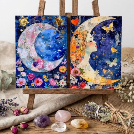 4er Set Karten Mondphasen Kunst & Astrologie – Magische Deko,Boho