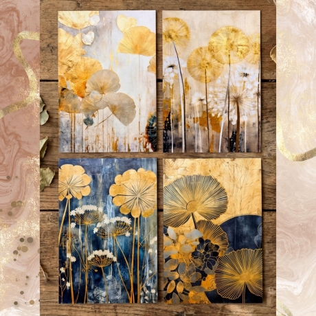 4er Mini Print Kunstkarten Blumen - Pusteblumen & Naturkarten, 