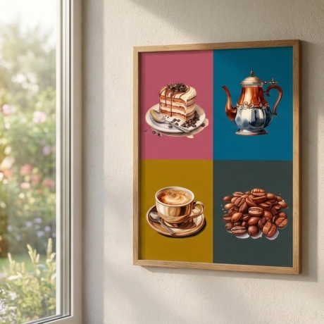 Kaffee Aquarell – Vintage Küchenposter A4