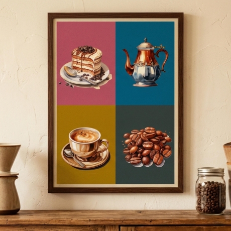 Kaffee Aquarell – Vintage Küchenposter A4