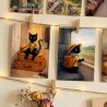 5er Postkarten Set Reise-Katze – Süße schwarze Katze im Urlaub