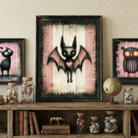 Spooky Animals Postkarten Set – Gothic Katze Eule Fledermaus