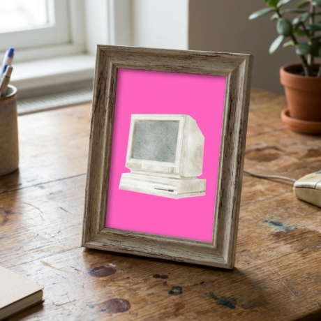 6er Set Retro Mini Print – mit Kassette, Telefon & Diskette,