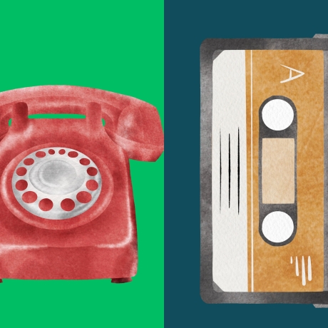 6er Set Retro Mini Print – mit Kassette, Telefon & Diskette,