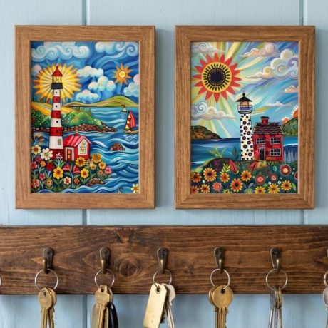 Volkskunst-Set Maritime Mini Print | 4er Set Leuchtturm | 13 x 18