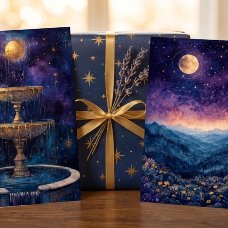 Mystisches 4er Mini Print Set 13x18 cm – Mond & Sternenhimmel 