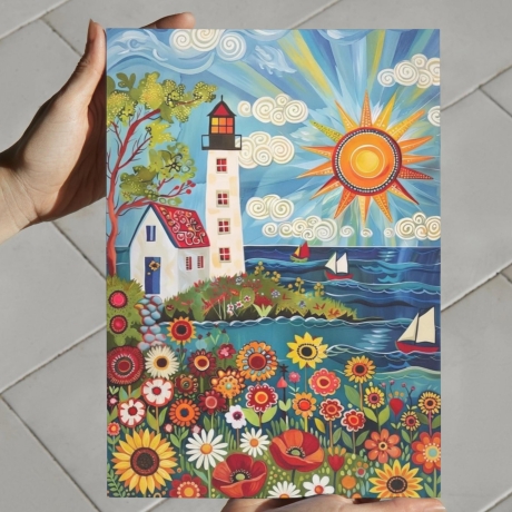 Volkskunst-Set Maritime Mini Print | 4er Set Leuchtturm | 13 x 18