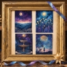 Mystisches 4er Mini Print Set 13x18 cm – Mond & Sternenhimmel 