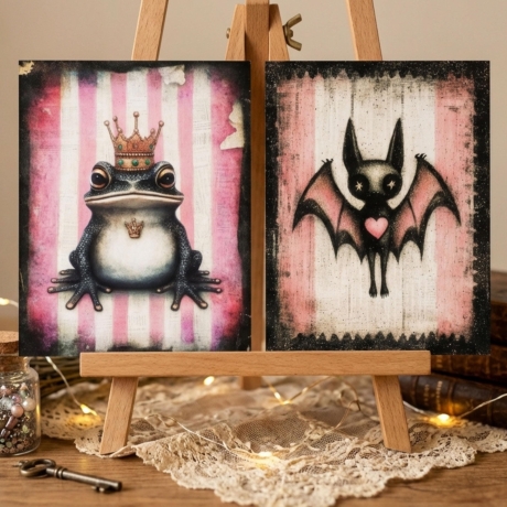 Spooky Animals Postkarten Set – Gothic Katze Eule Fledermaus