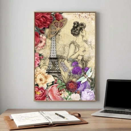 Paris – Elegante Frau & Eiffelturm A4