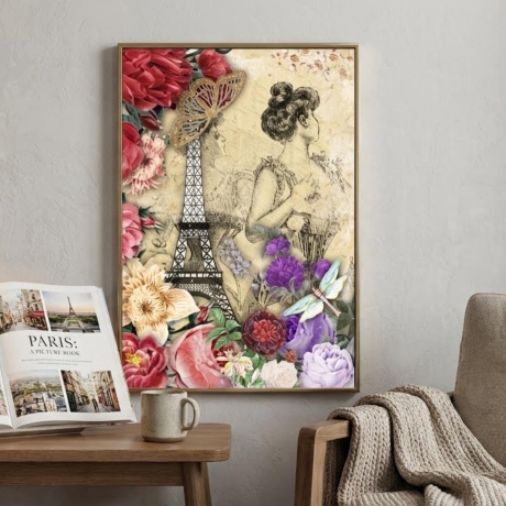 Paris – Elegante Frau & Eiffelturm A4