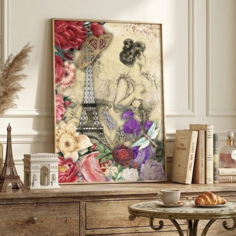 Paris – Elegante Frau & Eiffelturm A4