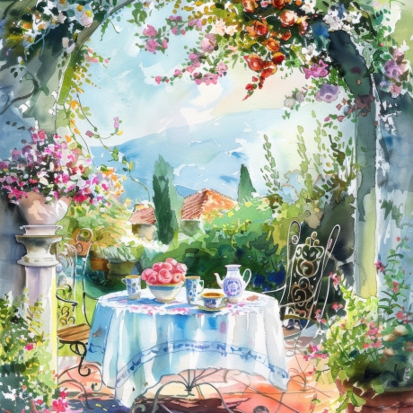 Garten Kunstkarten Set 4er Sommeridyll, Aquarell 