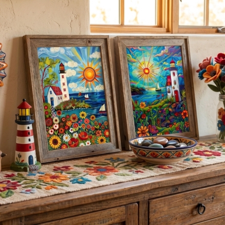 Volkskunst-Set Maritime Mini Print | 4er Set Leuchtturm | 13 x 18