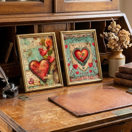 Vintage Love Letters Kunstkarten Set - 4er Set romantische Herz