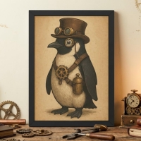 Steampunk Pinguin – Viktorianisches Tierportrait A4