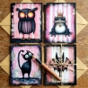 Spooky Animals Postkarten Set – Gothic Katze Eule Fledermaus