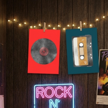 6er Set Retro Mini Print – mit Kassette, Telefon & Diskette,