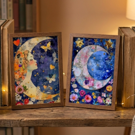 4er Set Karten Mondphasen Kunst & Astrologie – Magische Deko,Boho