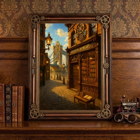 Steampunk London – Viktorianischer Buchladen A4