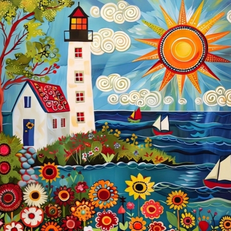 Volkskunst-Set Maritime Mini Print | 4er Set Leuchtturm | 13 x 18