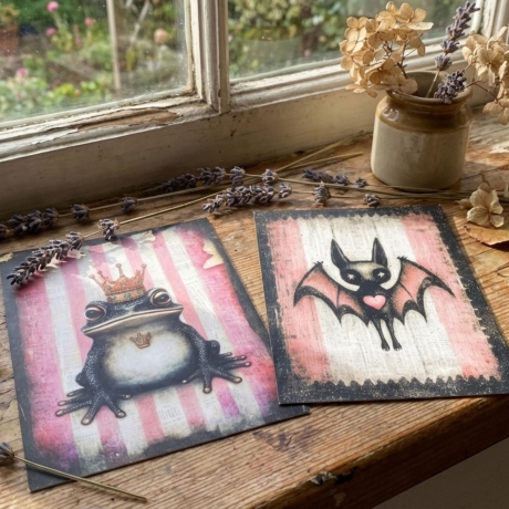 Spooky Animals Postkarten Set – Gothic Katze Eule Fledermaus