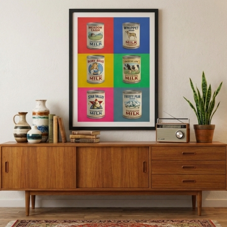 Milchdosen Pop Art – Retro Küchenposter A4