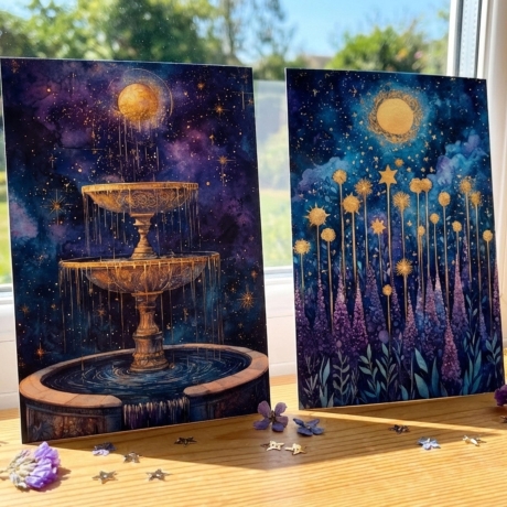 Mystisches 4er Mini Print Set 13x18 cm – Mond & Sternenhimmel 