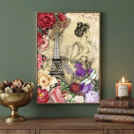 Paris – Elegante Frau & Eiffelturm A4