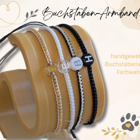 personalisiertes Armband Buchstabe | Schwarz, Weiß, Gold, Silber