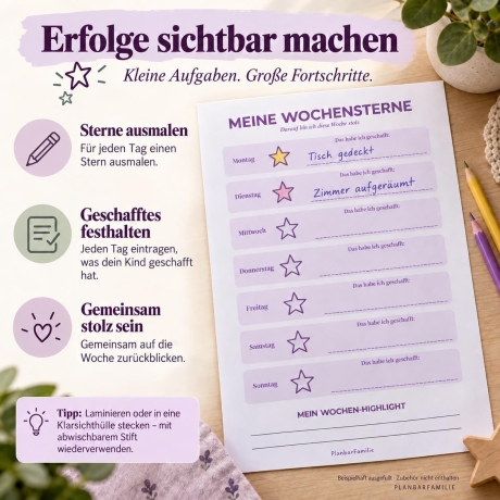 Aufgabenplan Kinder | 7 Seiten PDF | Grün & Lila