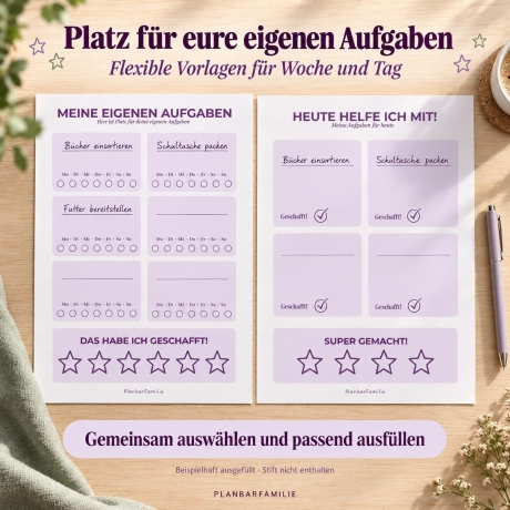 Aufgabenplan Kinder | 7 Seiten PDF | Grün & Lila