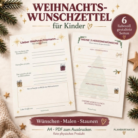 Weihnachts-Wunschzettel für Kinder | Weihnachtsbrief & Countdown