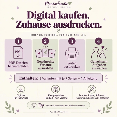Aufgabenplan Kinder | 7 Seiten PDF | Grün & Lila